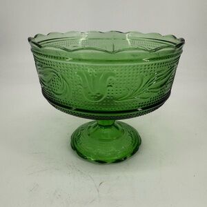 Green Glass Pedestal Bowl